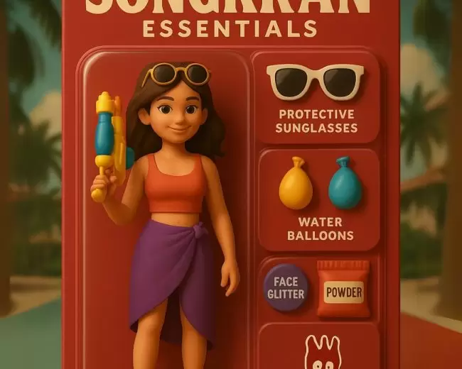 People celebrating Songkran Festival in Thailand with water splashing and traditional clothing