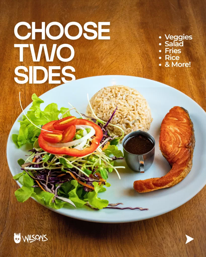 Healthy salmon dinner at Wilson’s Cafe near Phuket’s best sunset spots