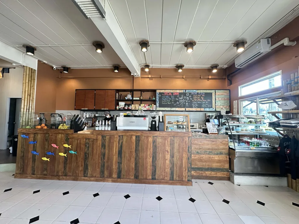 Interior counter and coffee bar at Wilson’s Cafe Phuket Town on Bangkok Road in Old Town